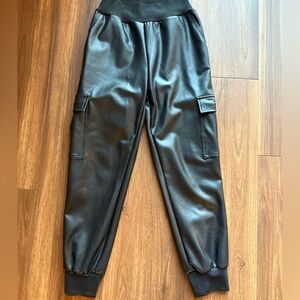 Cinq a Sept black leather cargo style jogger